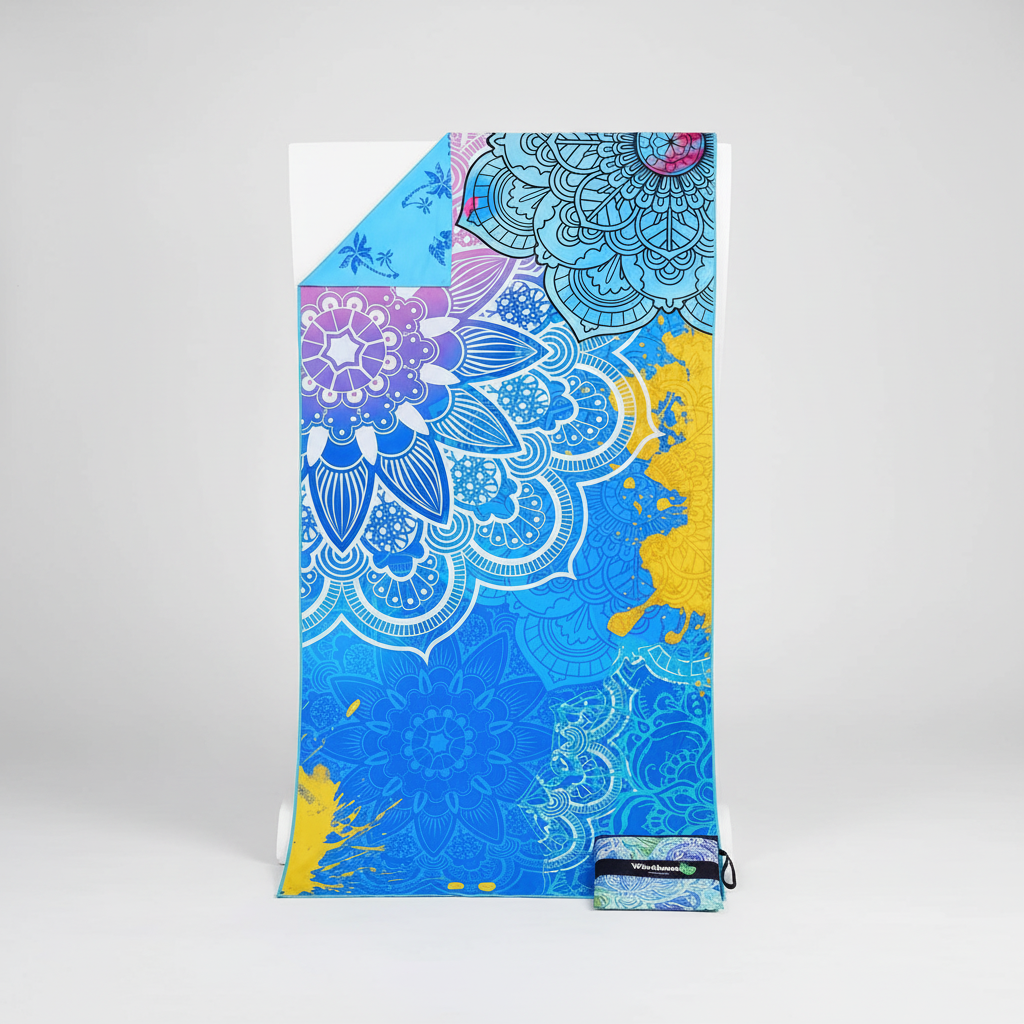 Microfiber quick-drying travel towel set with a stylish tropical pattern, perfect for swimming