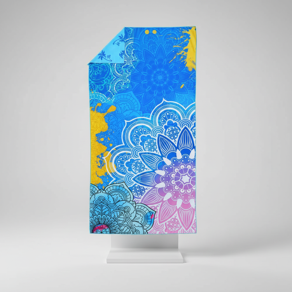 Set of fast-drying beach towels with a vibrant tropical design, great for swim and travel