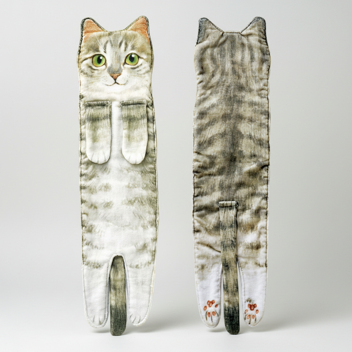Plush quick-dry animal hand towel featuring a charming cat, great for home decor
