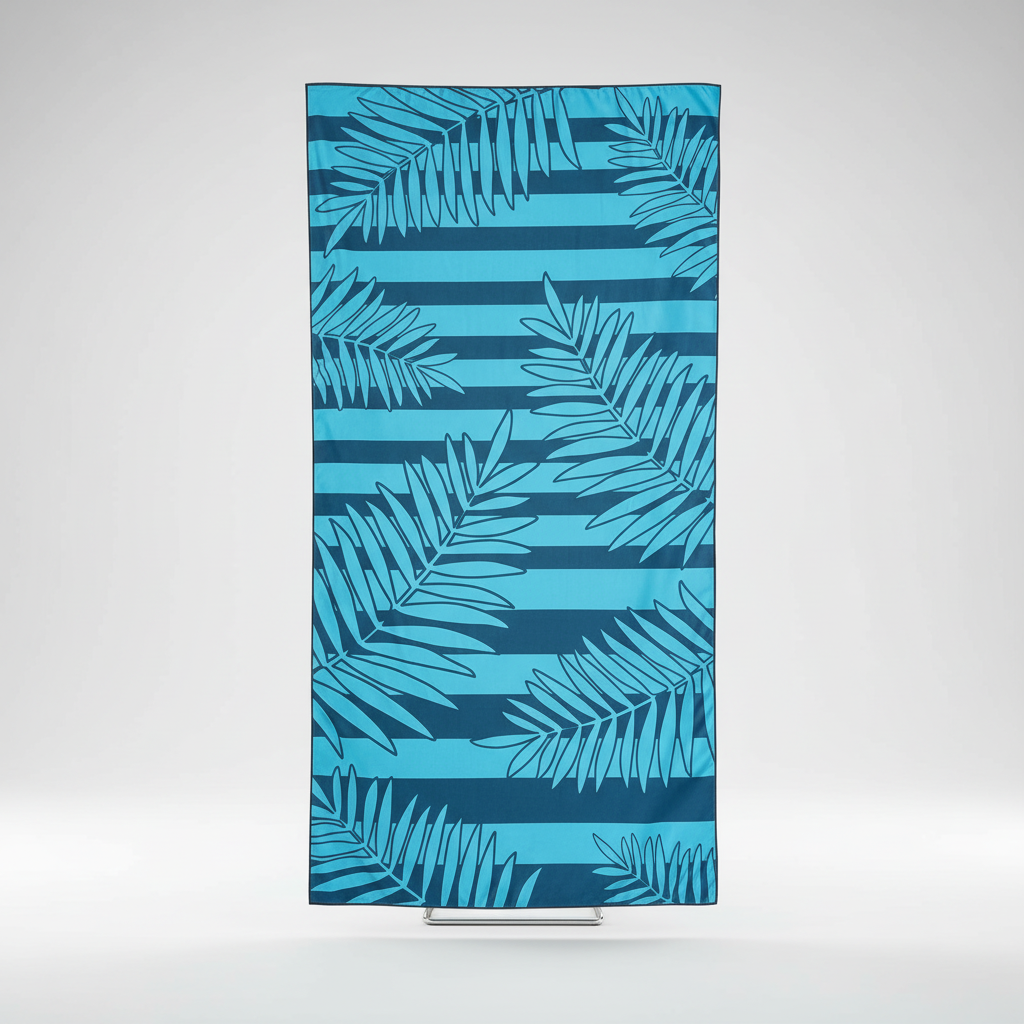 Set of fast-drying TropicalTouch beach towels, featuring a colorful tropical pattern, great for active use