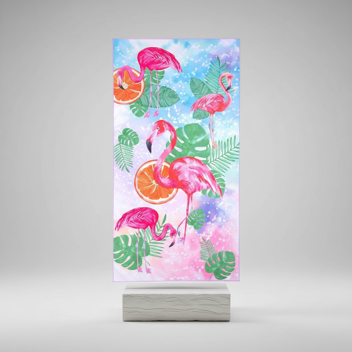 TropicalTouch quick-dry microfiber towel with a bright tropical design, easily foldable for any adventure