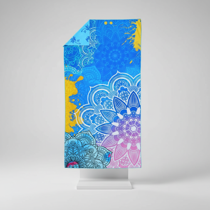 Two-sided TropicalTouch beach towel set, one side tropical print, other solid, for versatile use at the pool