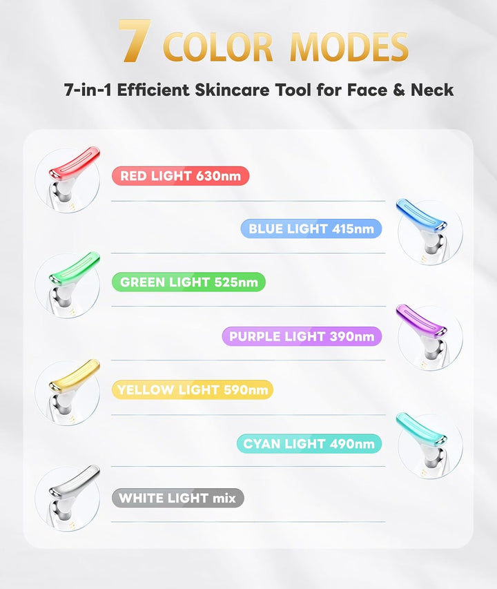 Complete set: RadiantGlow 7-Color LED facial massager with charging cable for skin care.