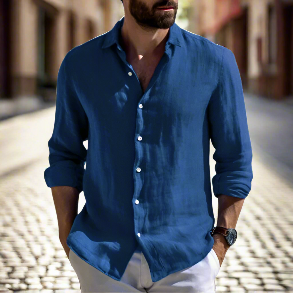 Breathable Rafael men's linen shirt with long sleeves, ideal for comfortable resort fashion
