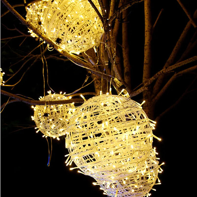 Rattan LED light ball, perfect for indoor & outdoor ambient lighting.