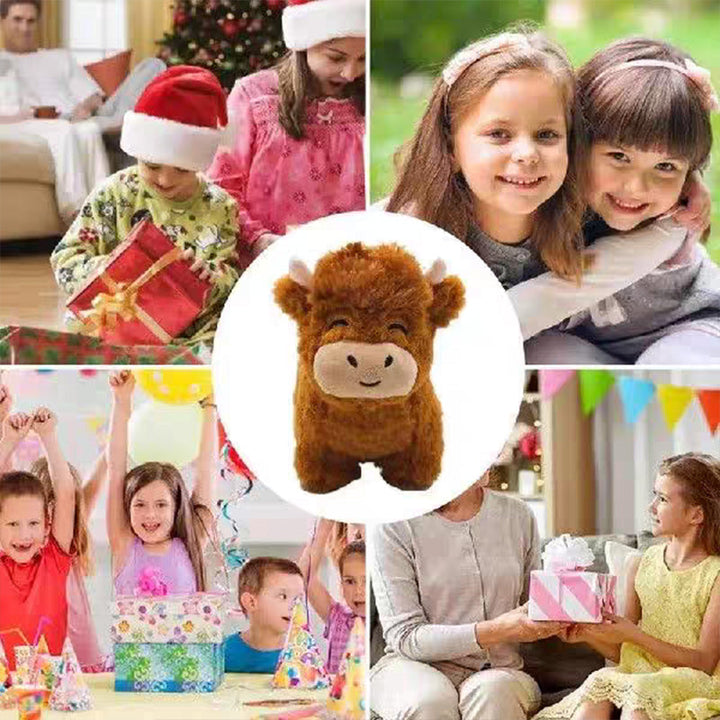 Cute Highland cow plush toy, realistic design in soft cotton, great for cuddling or display.
