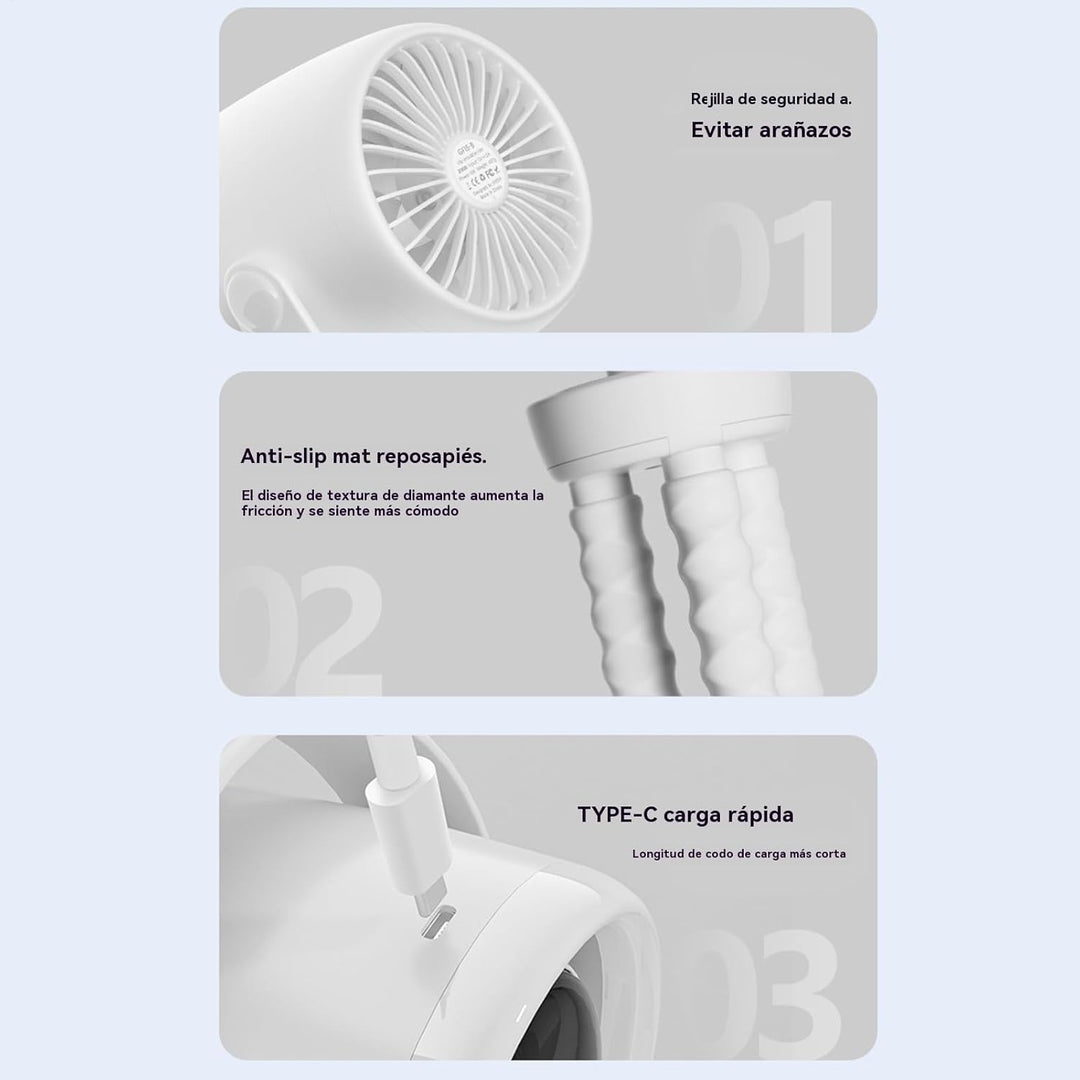 Close-up of the fan blades and LED night light of the portable clip-on stroller fan