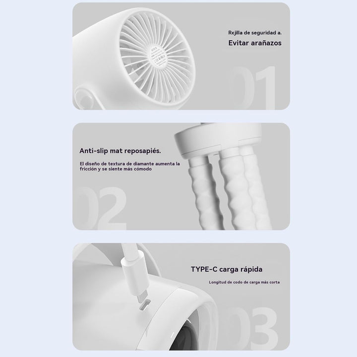 Close-up of the fan blades and LED night light of the portable clip-on stroller fan