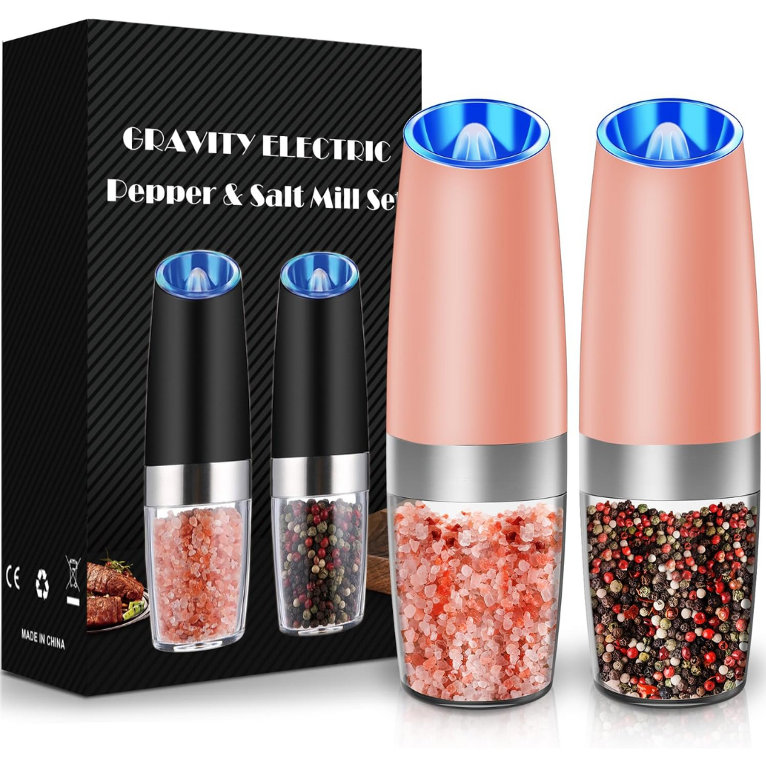 Ergonomic rechargeable electric pepper and salt mills, easy to fill & clean