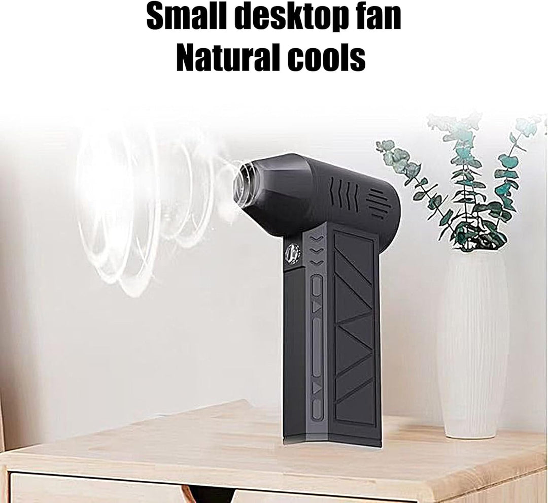 Rechargeable electric duster efficiently cleaning a dusty camera lens, gadget maintenance