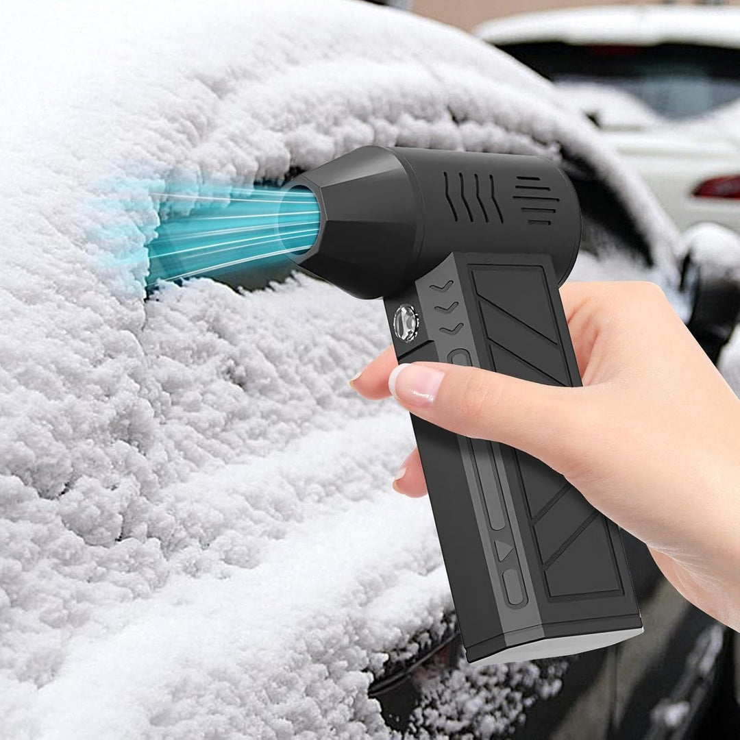 Powerful handheld electric air duster showing nozzle attachment for focused cleaning