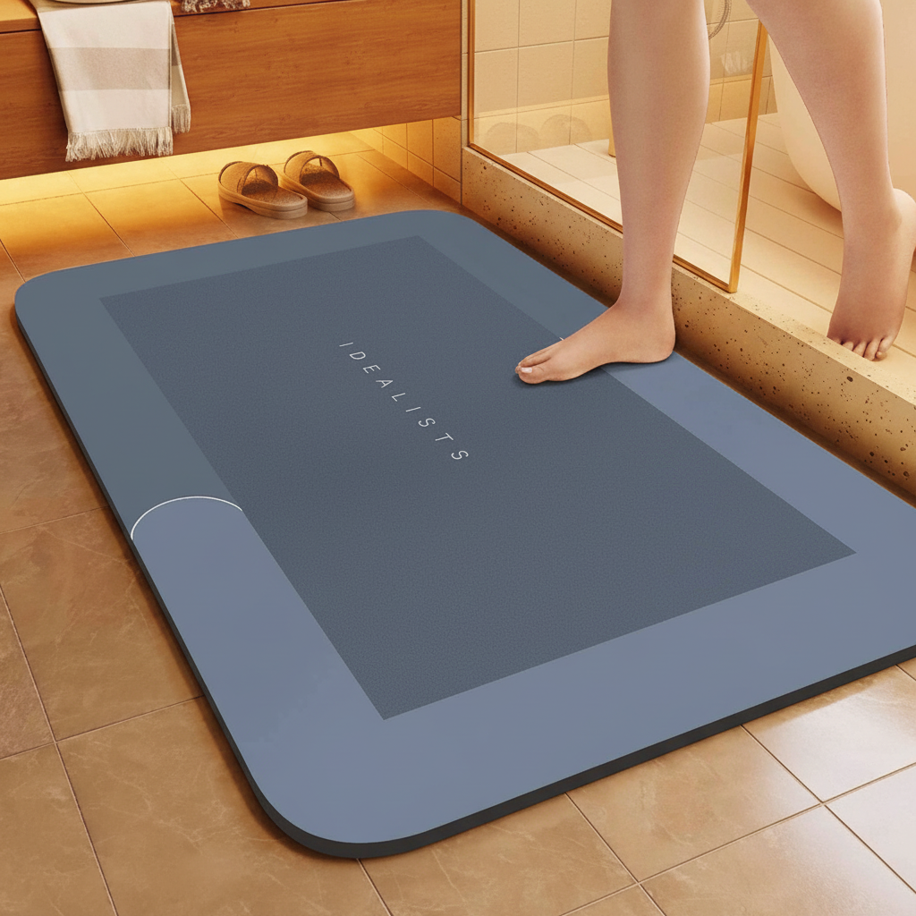 Durable non-slip bath mat, rectangular design for comfort and bathroom safety, quick-dry technology