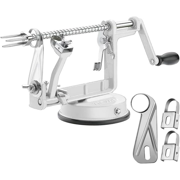 Red apple peeler & corer with suction base for fruit & vegetable prep, CoreSlicer