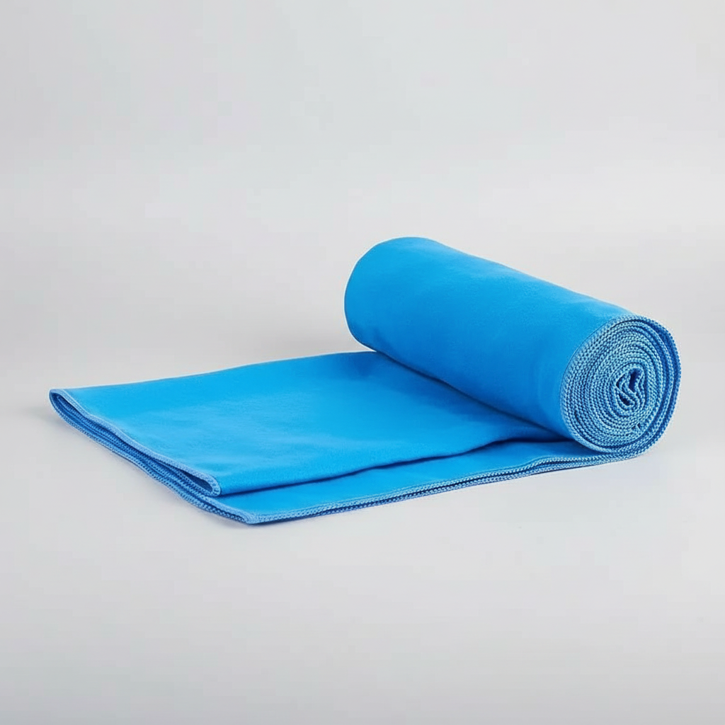 Set of three quick-dry microfiber towels (blue, gray, green), absorbent for gym & travel