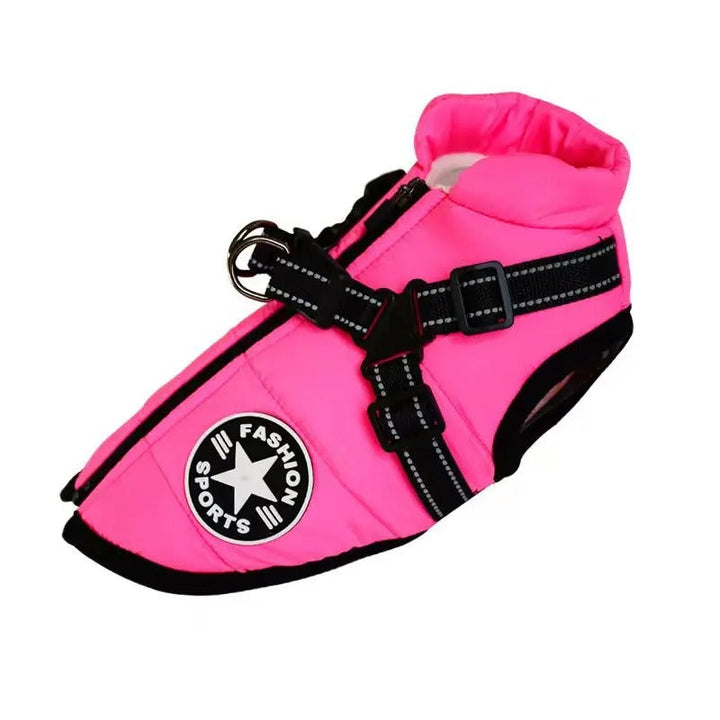 Warm, reflective waterproof dog jacket. Ideal pet coat for winter, rain, or outdoor adventures.