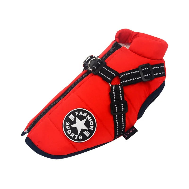 Durable waterproof dog jacket for outdoor adventures. Ensures pet comfort & warmth in any weather.