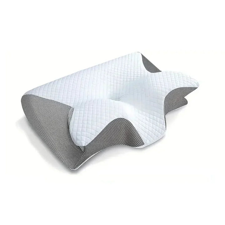 Detail of breathable cover on ergonomic memory foam cervical pillow, enhancing sleep comfort