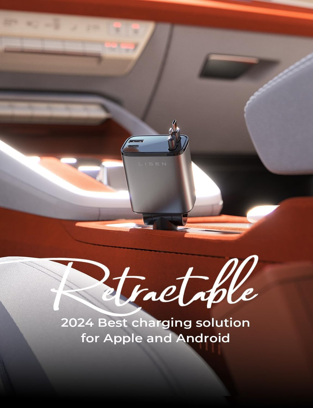 High-speed retractable car fast charger, perfect for all USB-C mobile devices in vehicles.