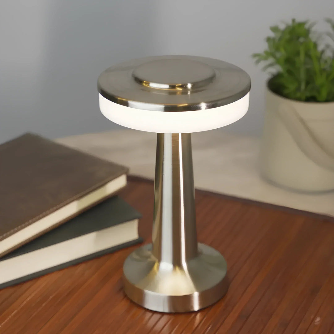 Compact wireless retro LED table lamp, dimmable for custom mood lighting.