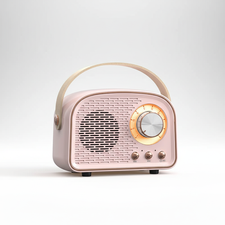 Retro-inspired Bluetooth speaker with built-in FM radio, a vintage audio gadget for modern music listening