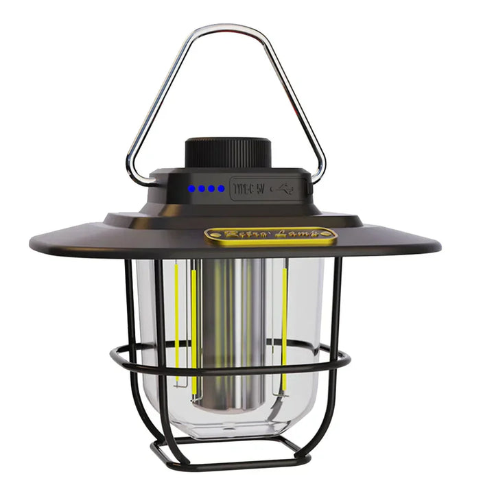 Retro LED lantern with a sturdy handle, rechargeable and perfect for hanging as an atmosphere lamp