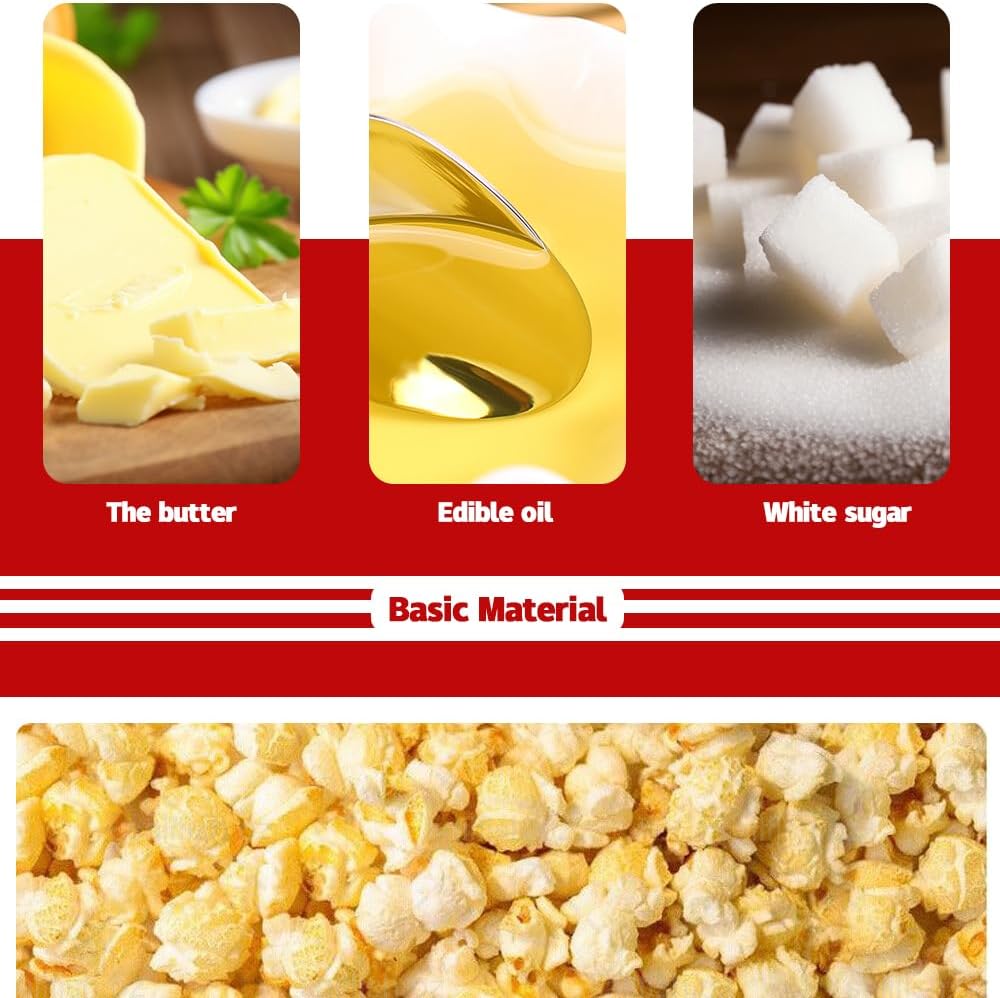 Tabletop retro red popcorn machine with built-in timer, easy to use