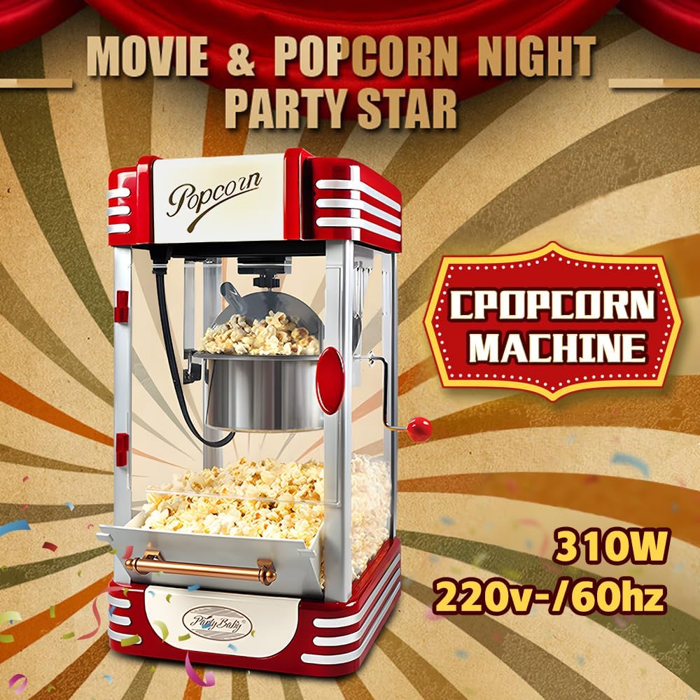 Calvano Retro Red Popcorn Maker, compact and efficient kitchen appliance