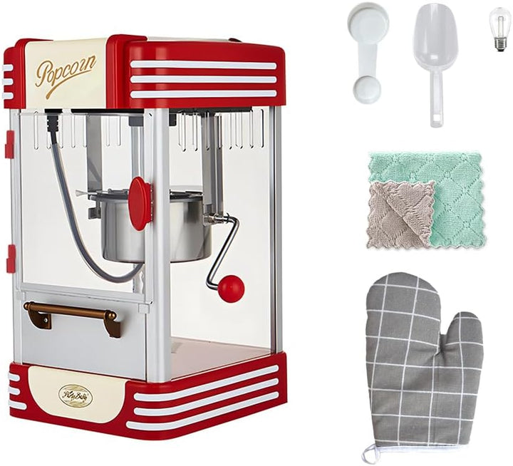 Full shot of the Calvano retro red electric tabletop popcorn maker, ready for instant snack enjoyment.