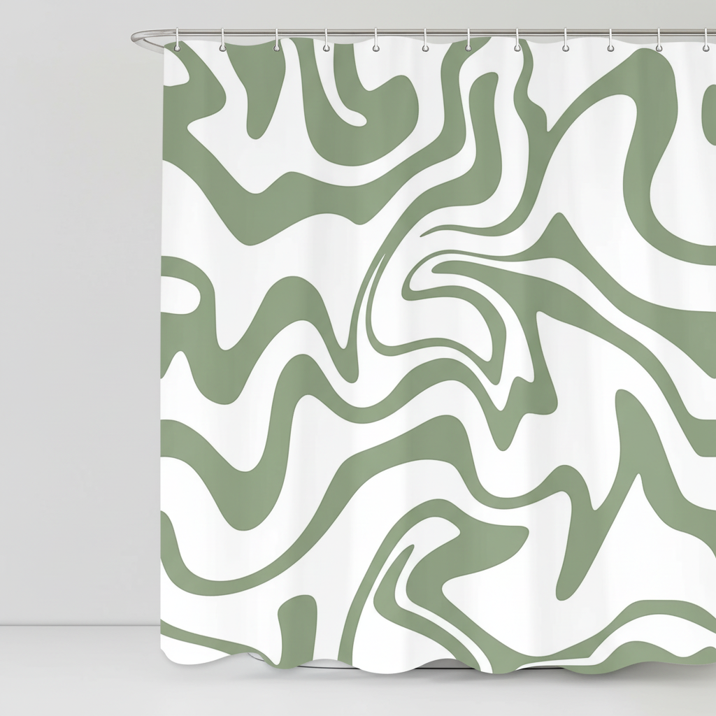 Full-length retro spiral pattern shower curtain, 70s BohoWave design, a statement piece for bathroom decor