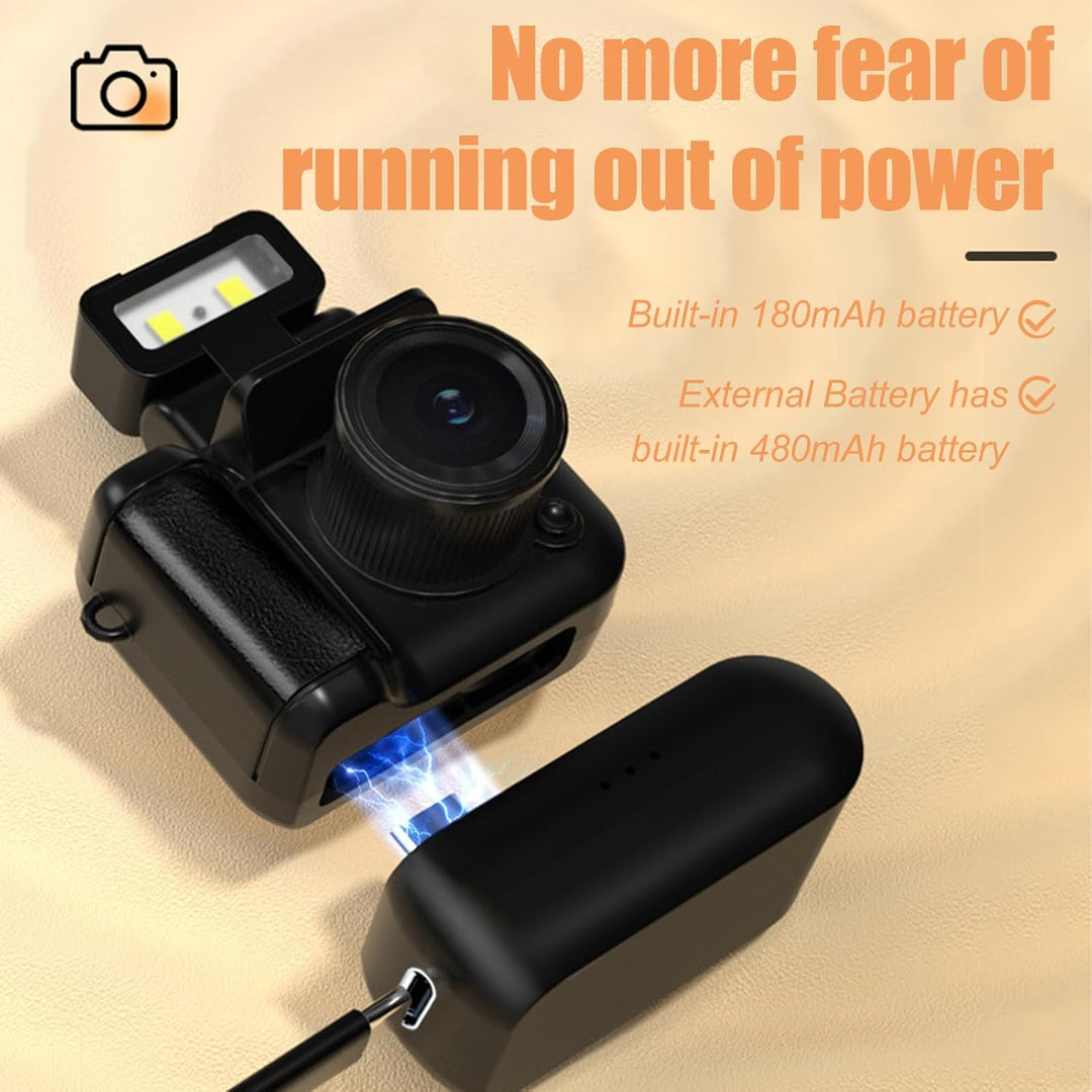 Keychain digital camera 1080P, retro style, attached to a set of keys, ready for portable use