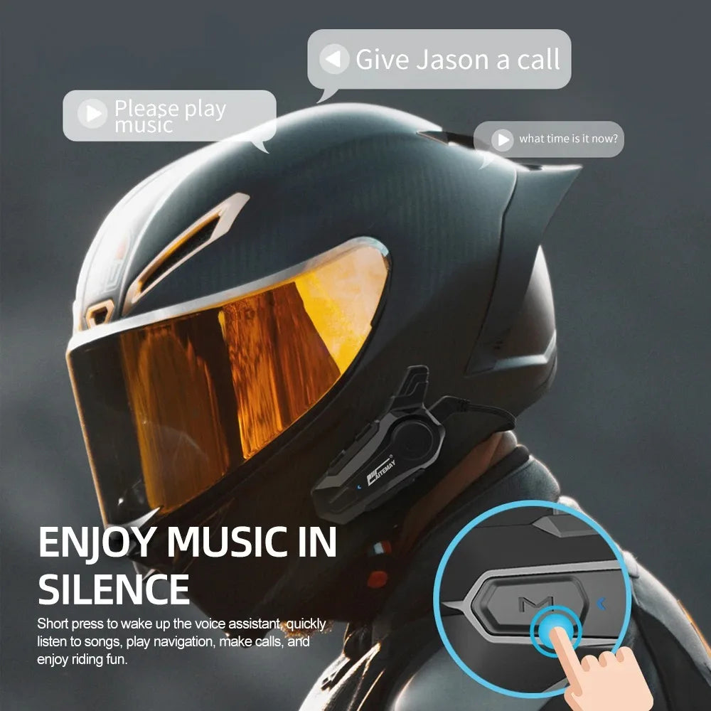 Detailed view of RoadComm handsfree helmet communication system, IPX6 waterproof design