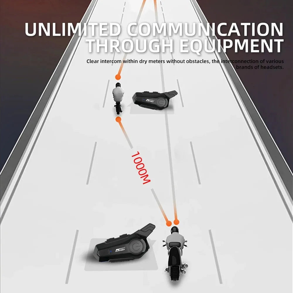 Motorcycle helmet with RoadComm Bluetooth intercom, ready for adventure, 1000m range