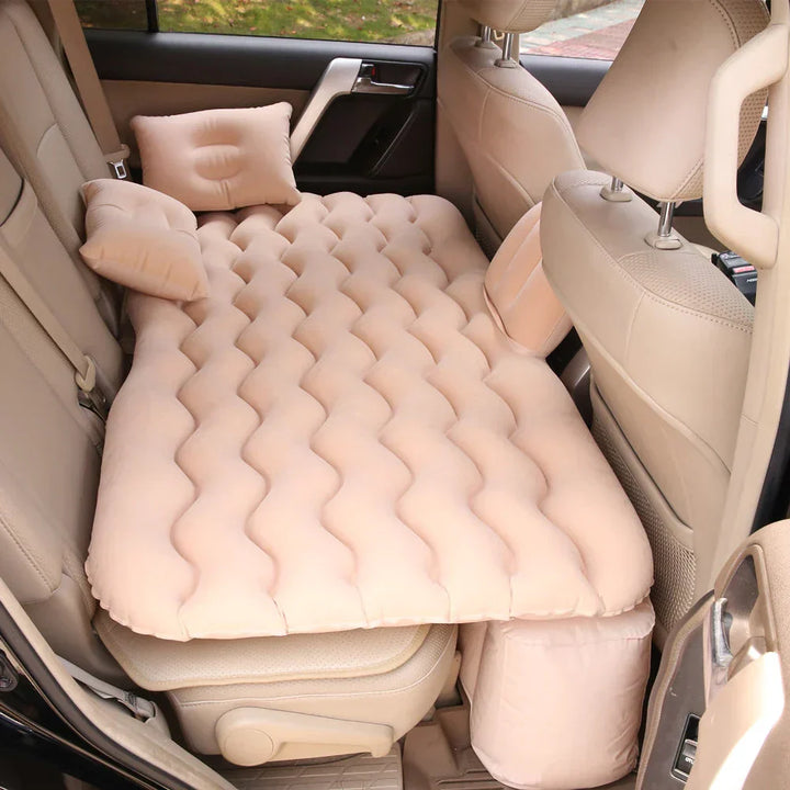 Compact car bed mattress with pillows & repair kit, essential road trip camping gear auto accessory