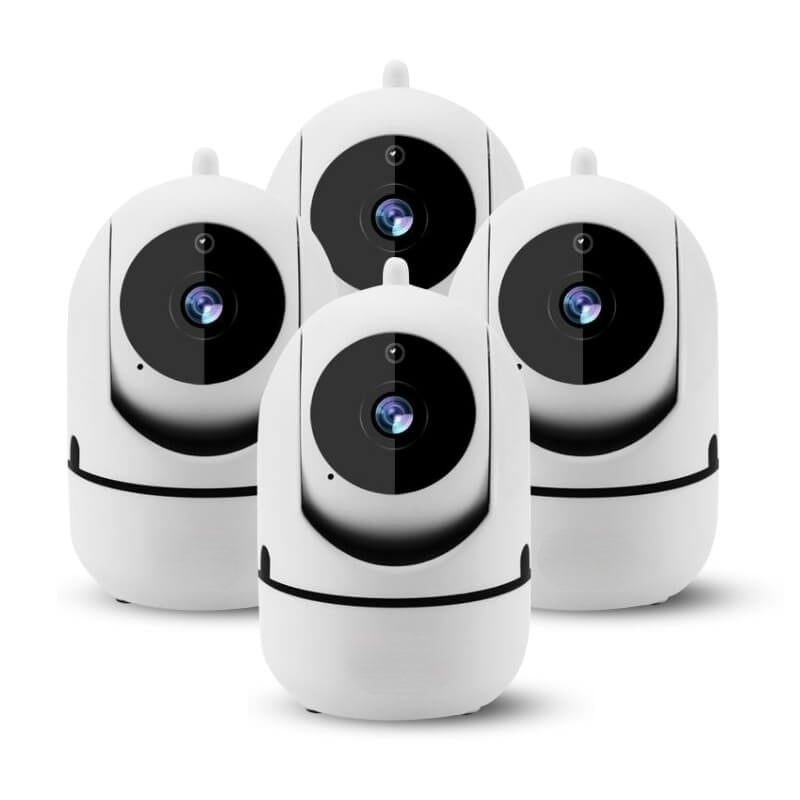 Smart rotating WiFi indoor camera, 1080p, with motion tracking for modern home security needs.