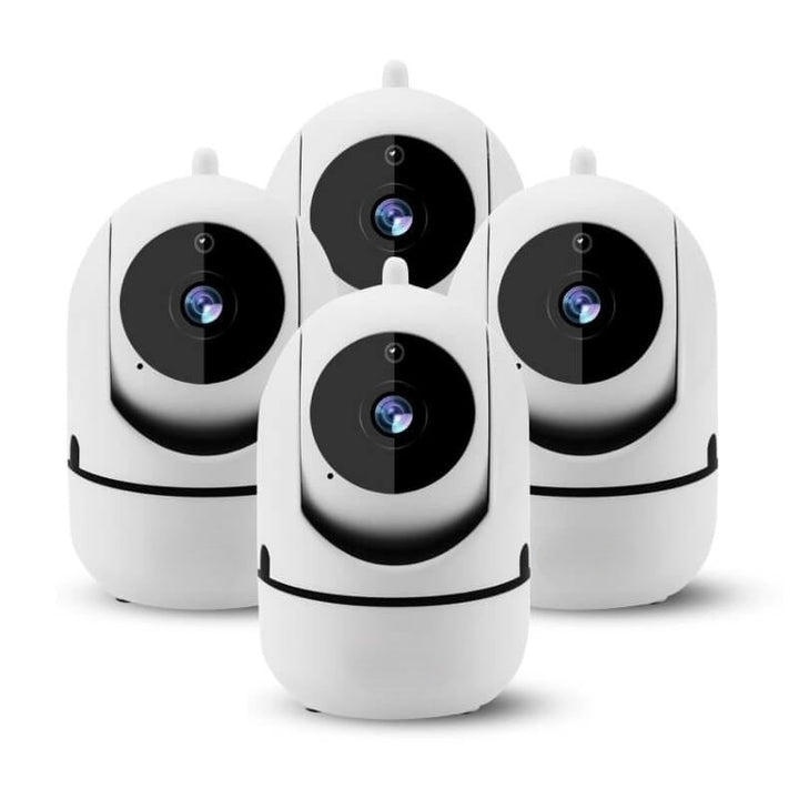 Smart rotating WiFi indoor camera, 1080p, with motion tracking for modern home security needs.