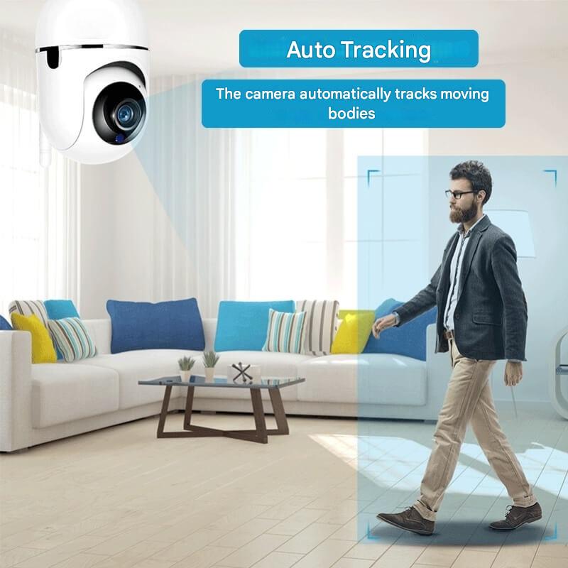 Rotating WiFi indoor camera with advanced motion tracking for full-coverage home security.