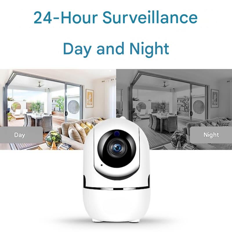 Crystal clear 1080p HD rotating WiFi home security camera for sharp indoor video monitoring.