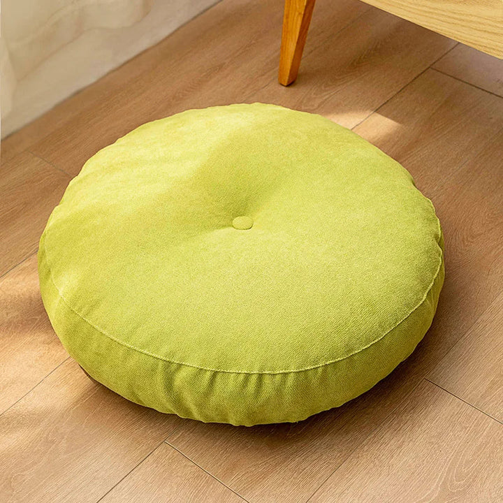 Comfortable polyester round floor cushion. Ideal meditation pillow for relaxation & zen living.
