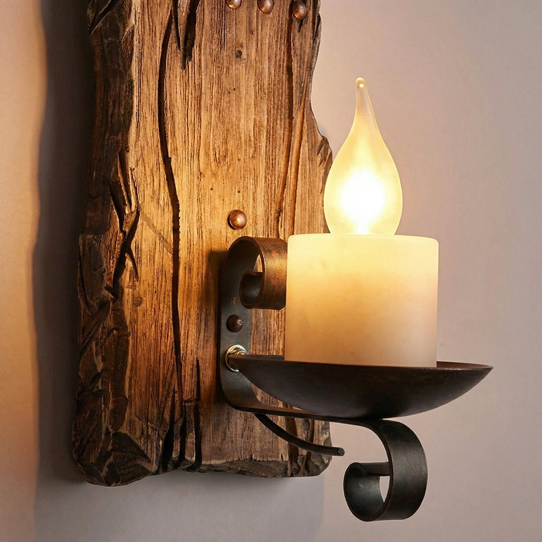 LED wall sconce, rustic farmhouse design with dark wood finish, perfect for home decor