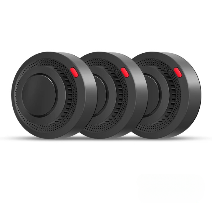 SafeSense Smart WiFi Smoke Detector Fire Alarm with an emergency vehicle in the background, symbolizing safety.