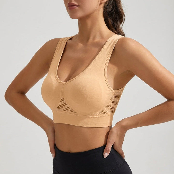 Detail of strap on Bianca seamless corrective sports bra, comfortable active lingerie