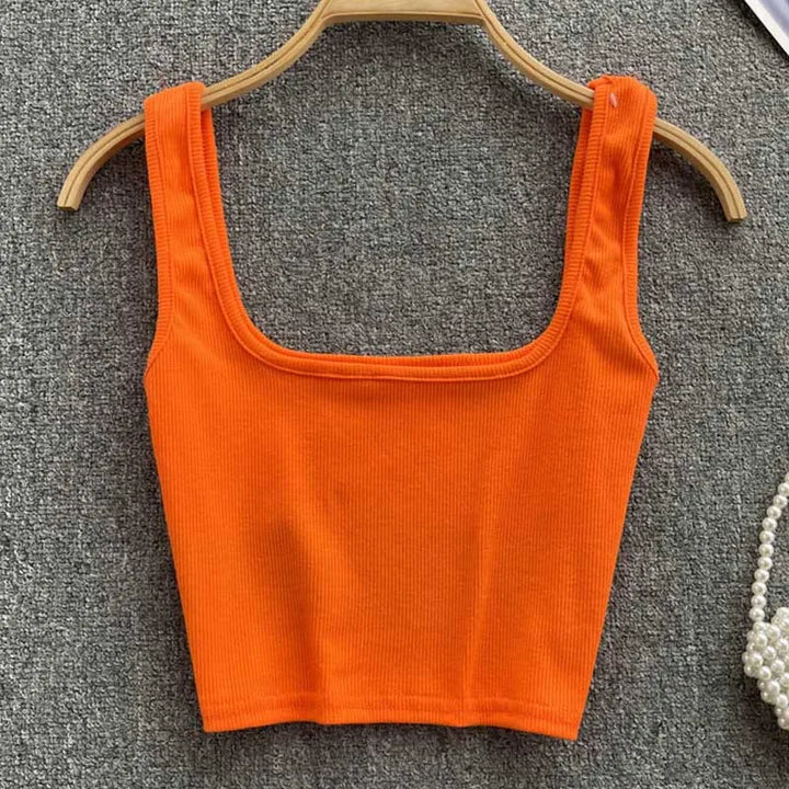 Basic solid color seamless cropped tank, women's fashion, backless design.