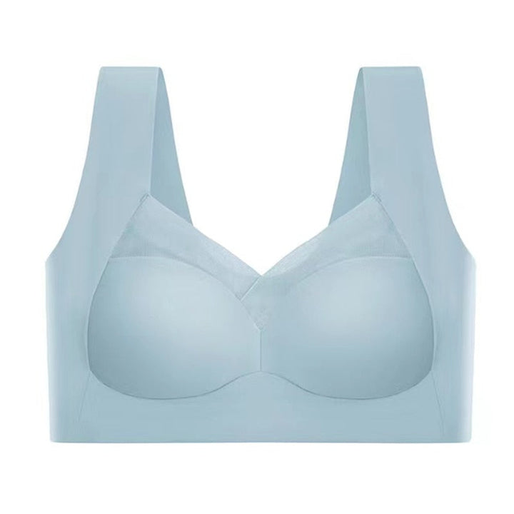 Side view of a women's seamless comfort bra, demonstrating its flattering shape
