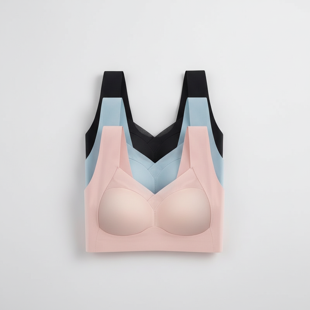 Woman wearing a seamless comfort bra with gentle push-up support, ideal for everyday wear