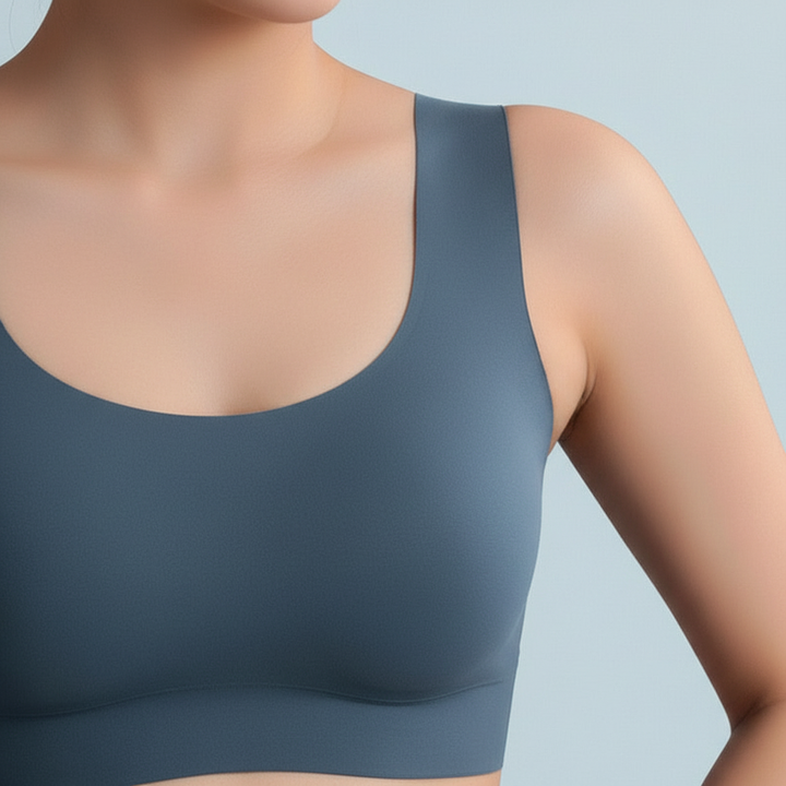 Front view of a women's seamless bra, offering comfort and subtle lift without wires
