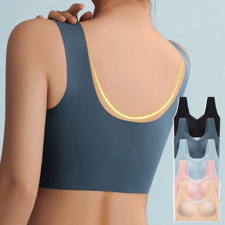 Close-up of the fabric texture of a seamless polyamide comfort bra, smooth and soft