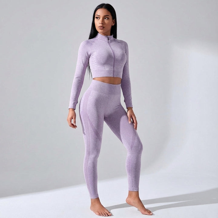Women's seamless Rosie leggings and zip crop top set, perfect for athleisure looks