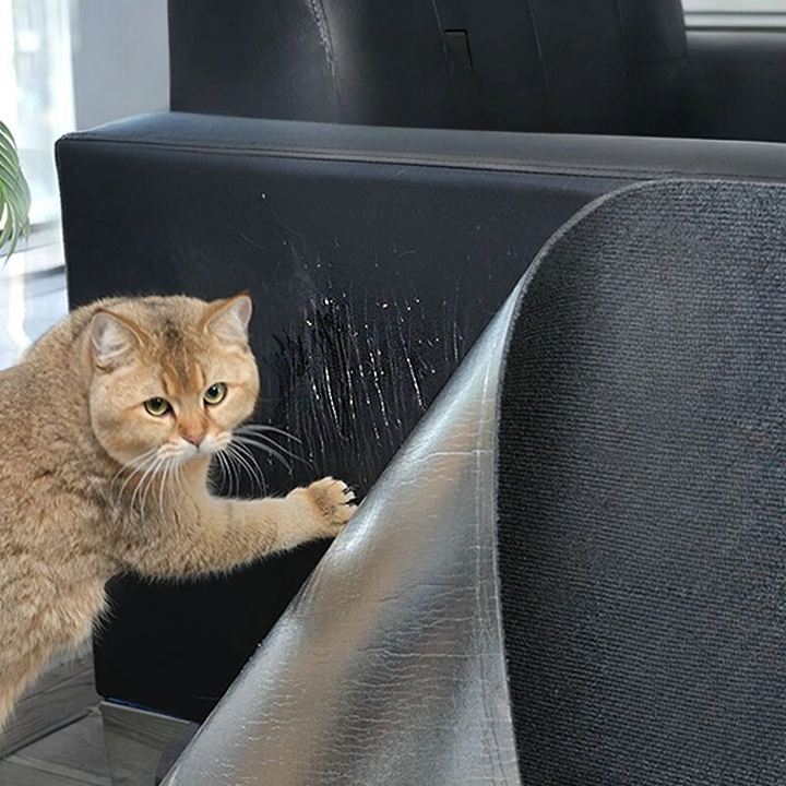 Self-adhesive cat scratch mat protects furniture. Durable sisal surface acts as a scratch guard for feline needs.