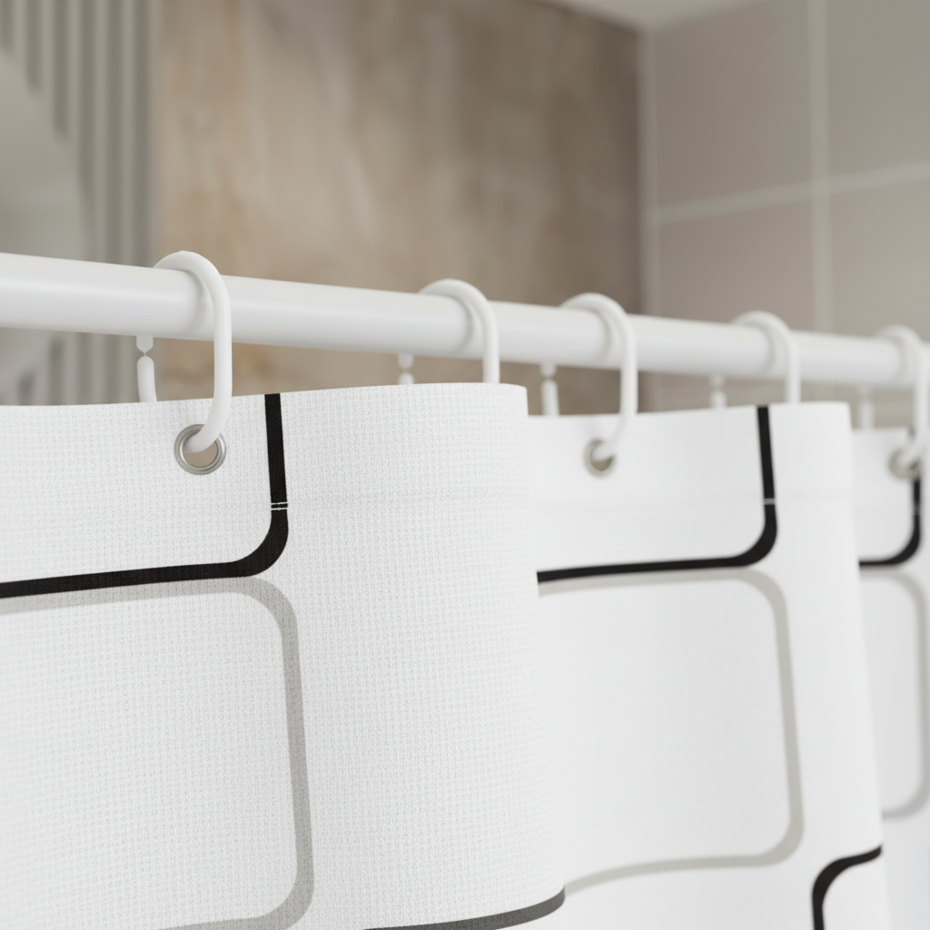 Unisex semi-transparent shower curtain, easy to clean, enhancing bathroom decor with a checked pattern.