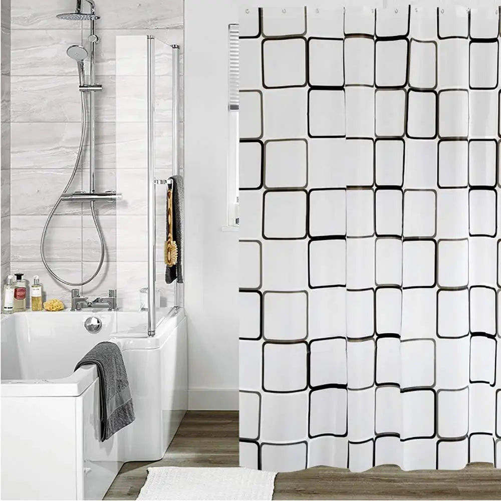 HydroCurtix semi-transparent shower curtain, waterproof and stylish, featuring a contemporary checked design.